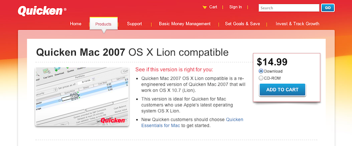 Quicken 2007 for Lion webpage