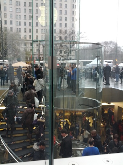 Stairs down to the Fifth Avenue Apple store on iPad sale day